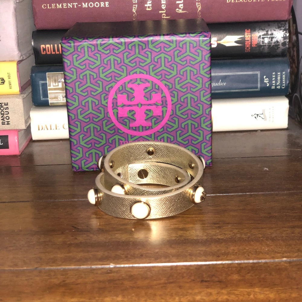 Tory Burch Gold Leather Wrap Bracelet
